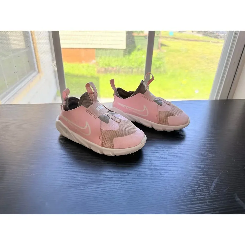 Nike Flex Runner 2 Pink White Slip On Sneakers Kids Size 10C Athletic Shoes